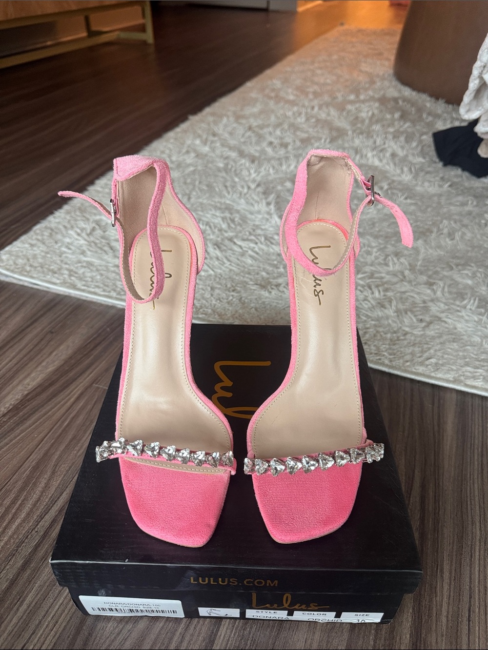 LULUS | Donara Orchid Rhinestone Ankle Strap High Heels | Size 10 | Worn Once